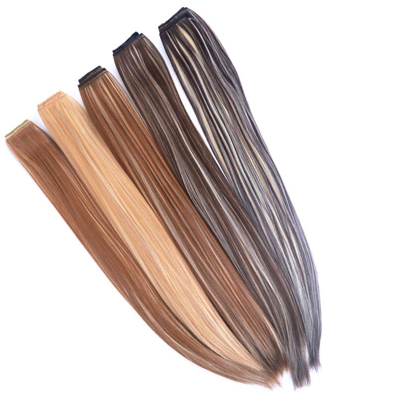 Cabello Liso 5 Clips Extensión de Cabello de Una Pieza Sintético Color Negro Marrón Postizos para Mujer para Uso Diario