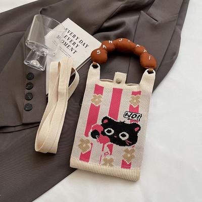Ins Style Knitted Phone Bag Student Messenger Bag Tote Bag Shoulder Bag Crossbody Bag Handbag Key Holder Lipsticks Pouch