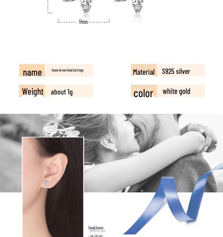 S925 Sterling Silver Snowflake Flower Stud Earrings with Inlaid Diamonds, Sweet and Romantic Christmas Accessory for Women