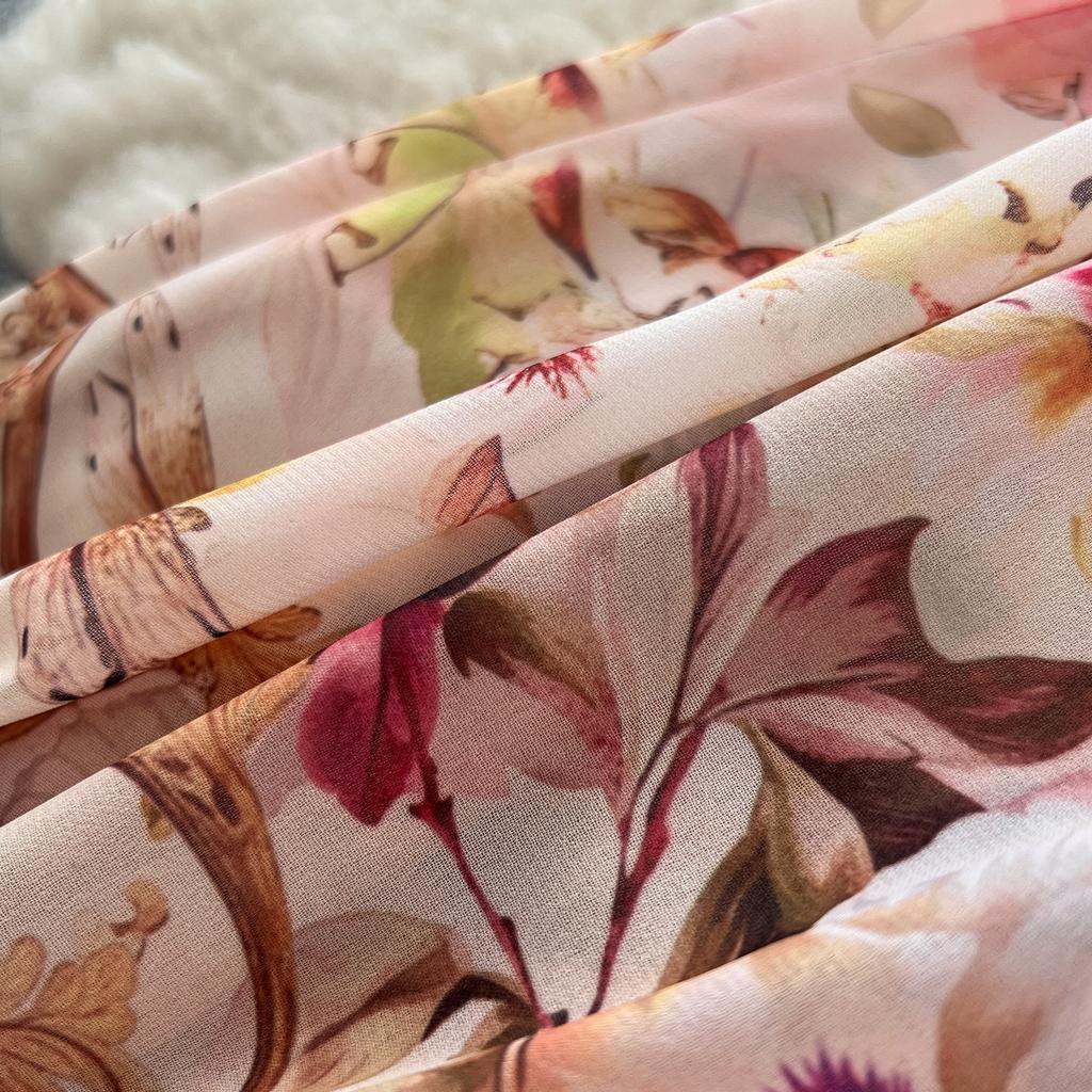 French Romantic-Style Printed Long-Sleeve Dress for Women Autumn V-Neck Puff Sleeves Elastic Waist A-Line Elegant Long Maxi Dress