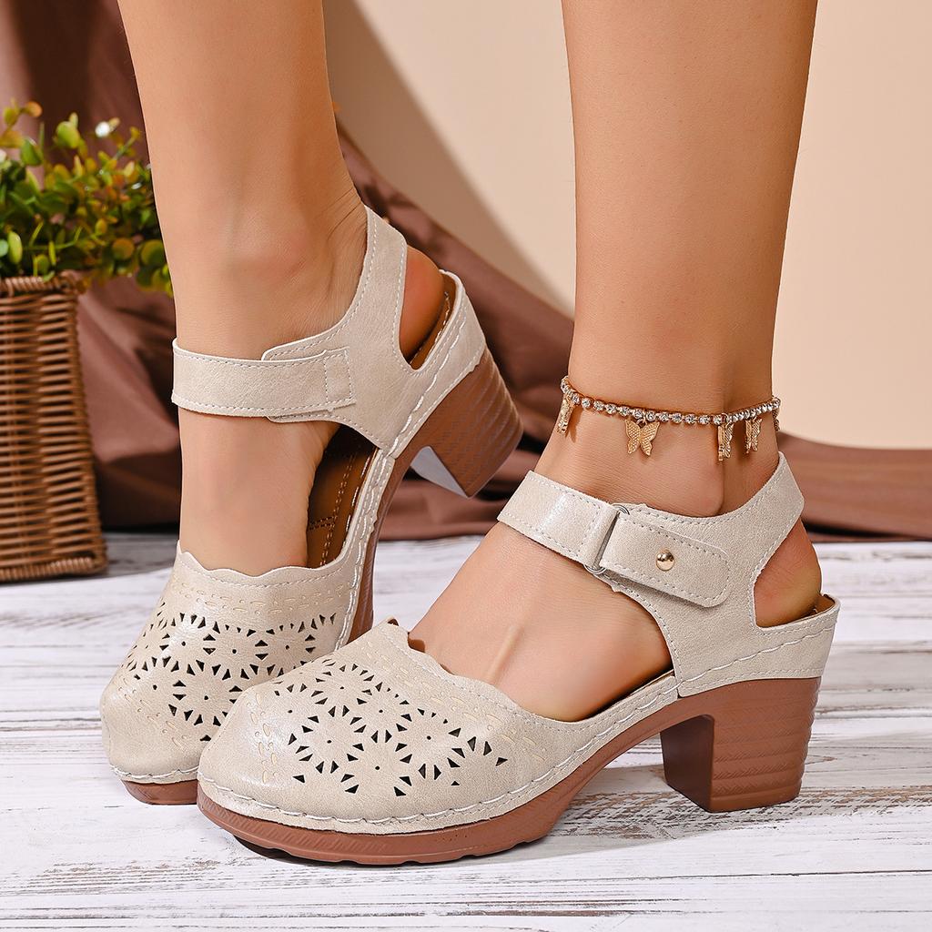 Cross-border Foreign Trade Large Size Baotou Sandals Women's 2026 New Summer Block Heel Hollow Light High Heel Women's Sandals