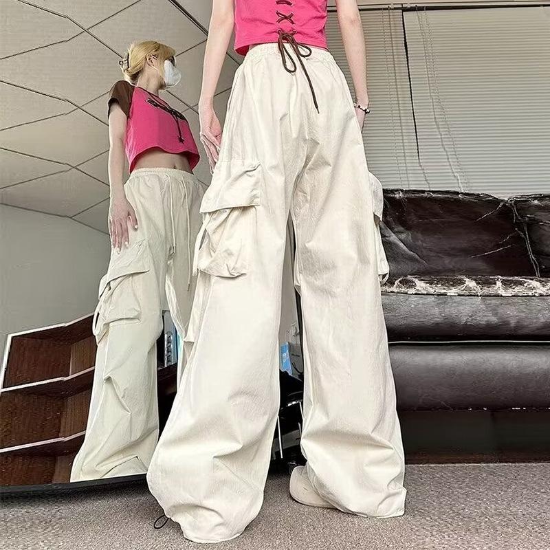 Women's Straight Leg Cargo Nine-point Pants Elastic Elastic High-waisted Casual Pants