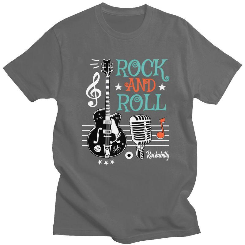 Custom Male Rockabilly Music Classic Rock And Roll Guitar T Shirts Short Sleeve Cotton Tshirt Casual Tees Slim Fit Clothing