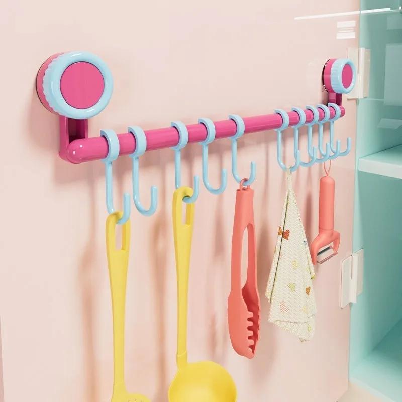 Dopamine Kitchen Plastic Suction Cup Hook Bathroom Slide Rail Hook No Punching Hanging Pole Storage Rack Portable Home Decor