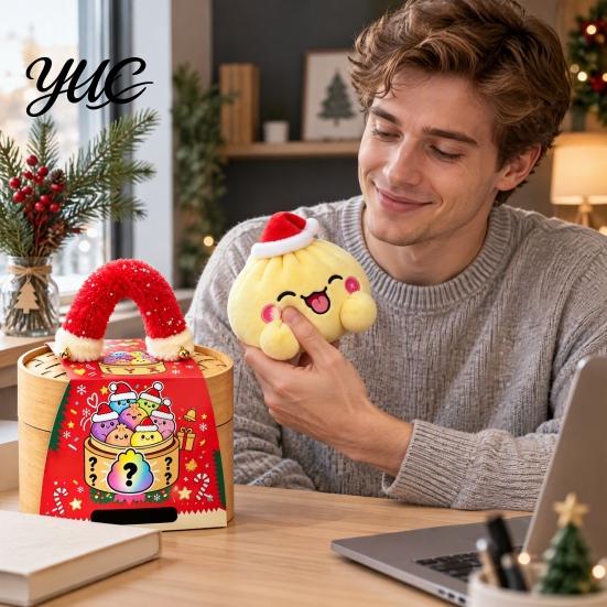 Stuffed Food Plushie Christmas Dumpling Toy with Steamer, Plush Steamed Bun Squeeze Toy, Stress Relief Giant Decoration for Home and Office