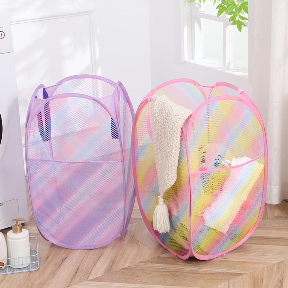 Colorful dirty clothes basket, breathable and foldable, three-layer toy hanging basket, home clothes drying net