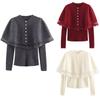 FH5131 25 Womens Fashion Simple Versatile Cape Knit Top 2-Piece Set