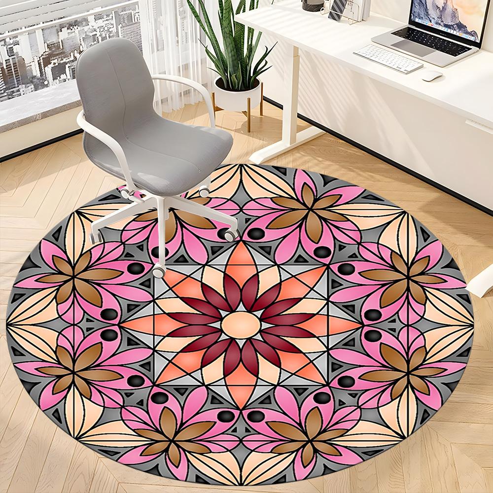 1PC Floral Mandala Pattern Chair Carpet for Office Non-Slip, Lightweight, Machine Washable Rug for Office, Sleeping, Room - Holiday Decoryy251009094