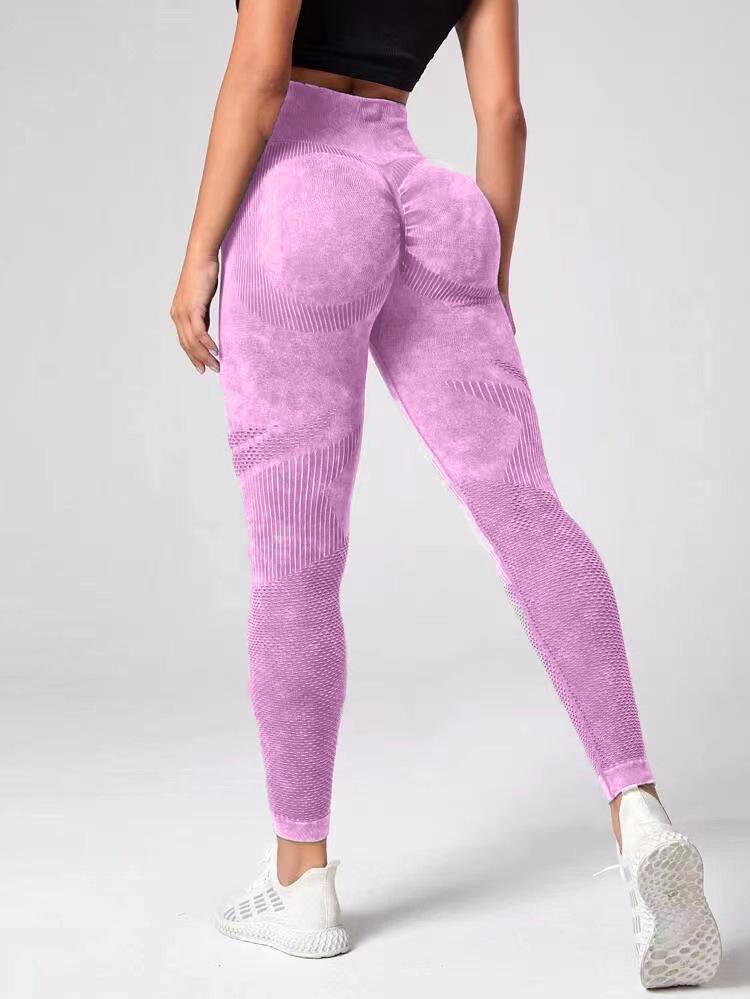 High Waist Seamless Yoga Pants - Women's Peach-Lift Tights, Washed Sanded for Fitness