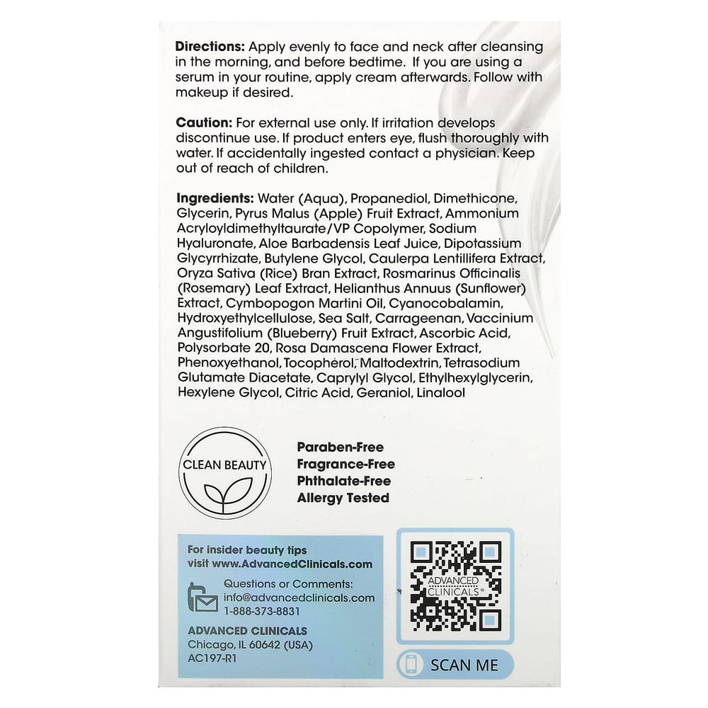 Advanced Clinicals Moisture Boost Hyaluron Extra Dry Skin Gel-Creme, 2 fl. Unze (59ml)