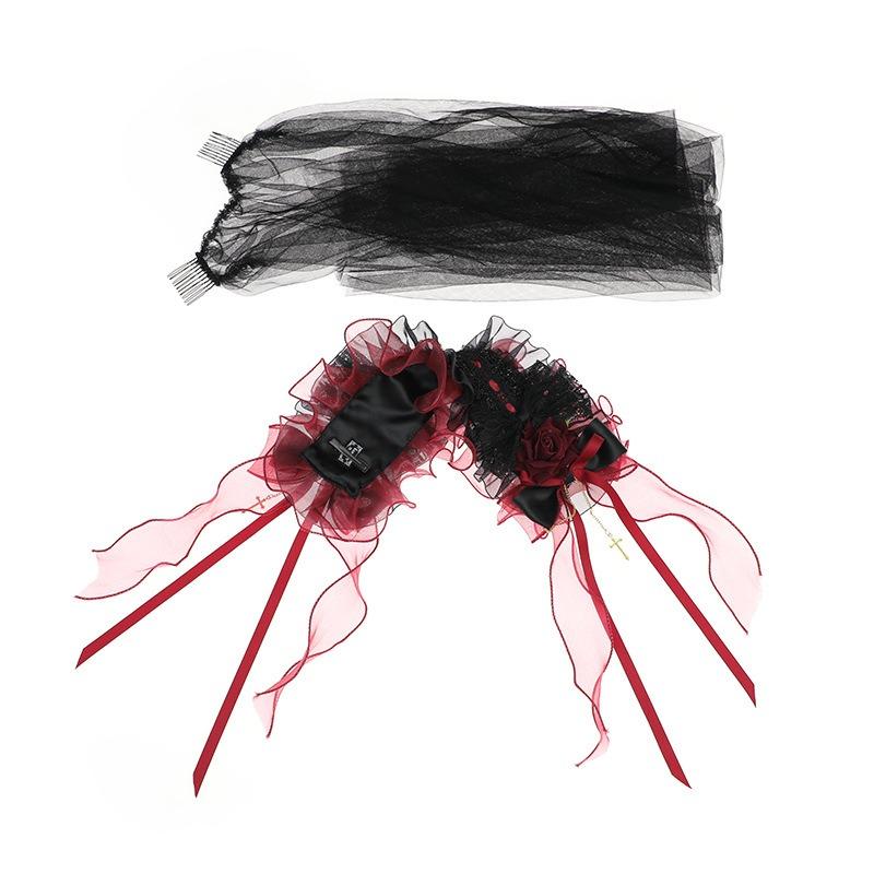 Olita Original Headband Goth Rose Veil Gorgeous Dark Elegant Tea Party Lolita Versatile Headband Headgear