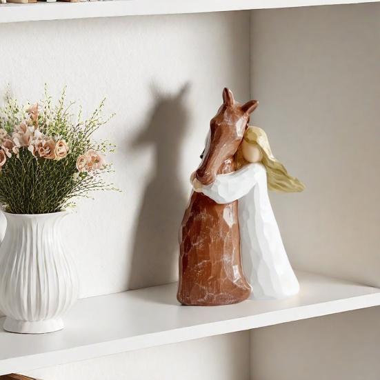 Girl And Horse Figurine Girl Embracing Horse Statue Horse Memorial Sculpture Keepsake for Horse Lover Gifts Cowgirls Birthday