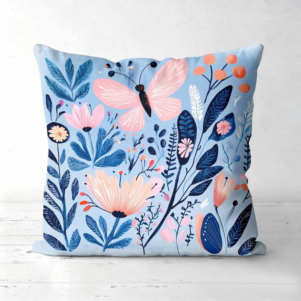 Floral Patterned Blue Cushions For Home Decor Polyester Pillowcase, Sofa Decorative Cushion Cov Headboard Pillow