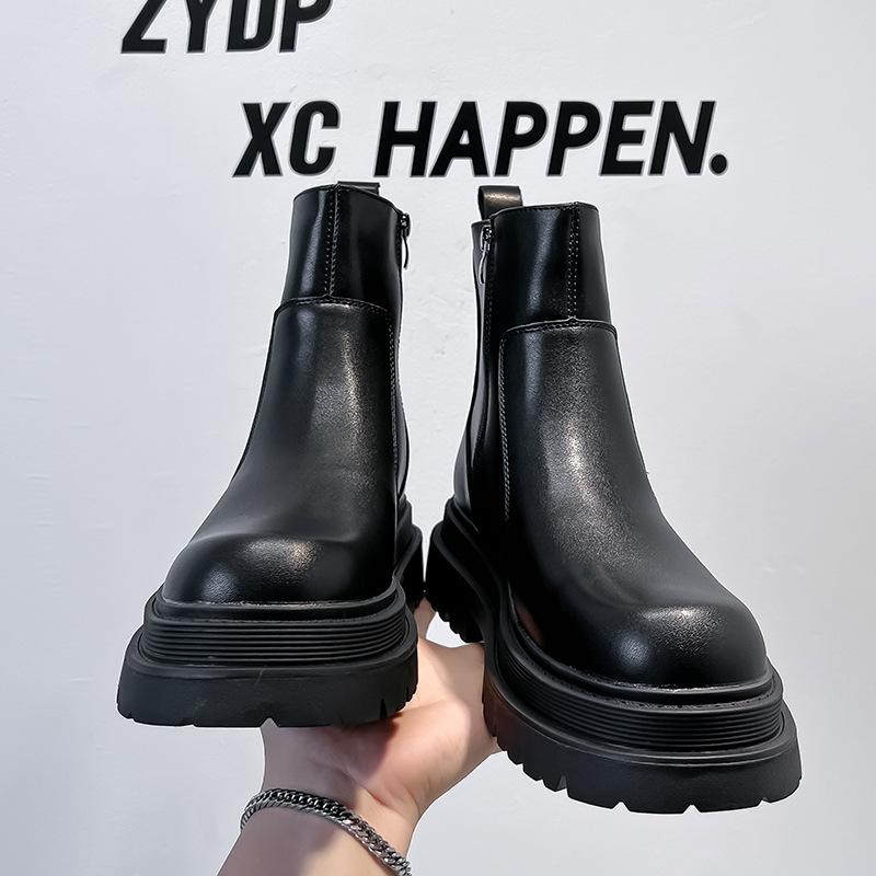 Thick-soled short boots men's 2024 new thickened versatile high-top locomotive boots sleeve knight cigarette boots 59690-A