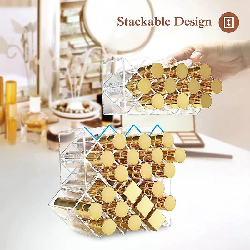 Boîte de rangement organisateur de maquillage transparente 10 compartiments 16 compartiments Support pour rouges à lèvres vernis à ongles Étagère présentoir