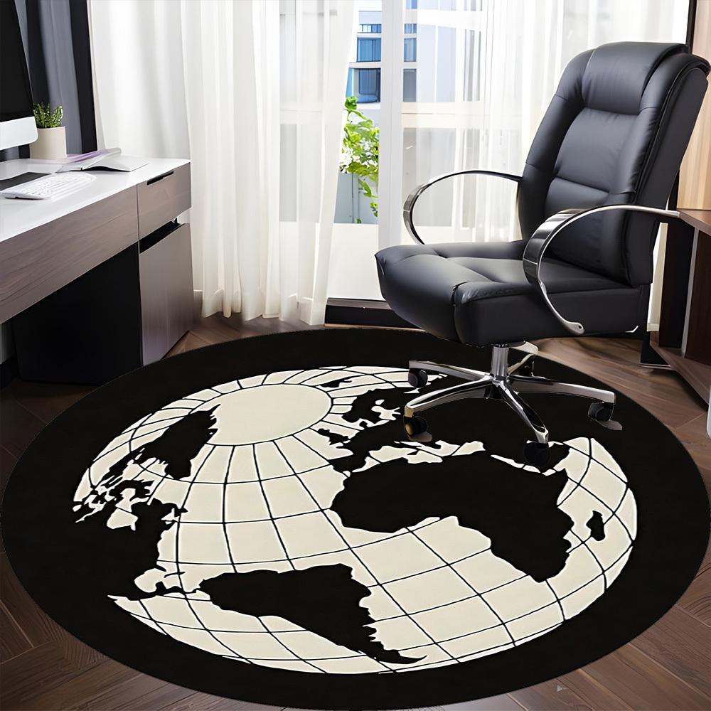 1pc Global Map Office Round Area Rug, Indoor Mat Suitable For Office, Under Office Chairs Bedroom Living Room Home Decor, Room Deco