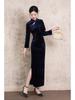 Women's Velvet Green Cheongsam: Retro High-End Autumn/Winter Long Sleeve Dress