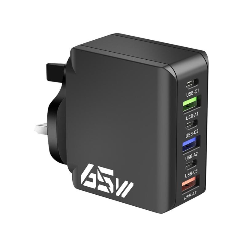 Дорожный 6-портовый зарядный блок 65 Вт Адаптер ABS-текстура Автоматическое распределение питания для мобильных устройств