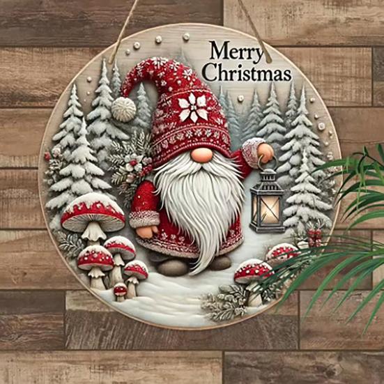 Round Christmas Wooden Wreath Sign Festive Wall Hanging Decor for Indoor Door And Holiday Home Display Crafted Sign