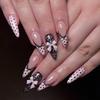 Black Polka Dot Wearing Nail Fake Nail Almond Nail French Pink Manicure Pink Bow Wearing Nail Piece