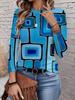 Fashion Women's Long Sleeve T-Shirts Geometric Splice 3D Printed Round Neck Fall Spring Tops Tees Oversized Women's Clothing