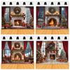 Weihnachts-Kamin-Hintergrund Ziegelwand Fenster Roter Vorhang Kranz Familienporträt-Hintergrund Fotostudio Aufnahme Requisiten