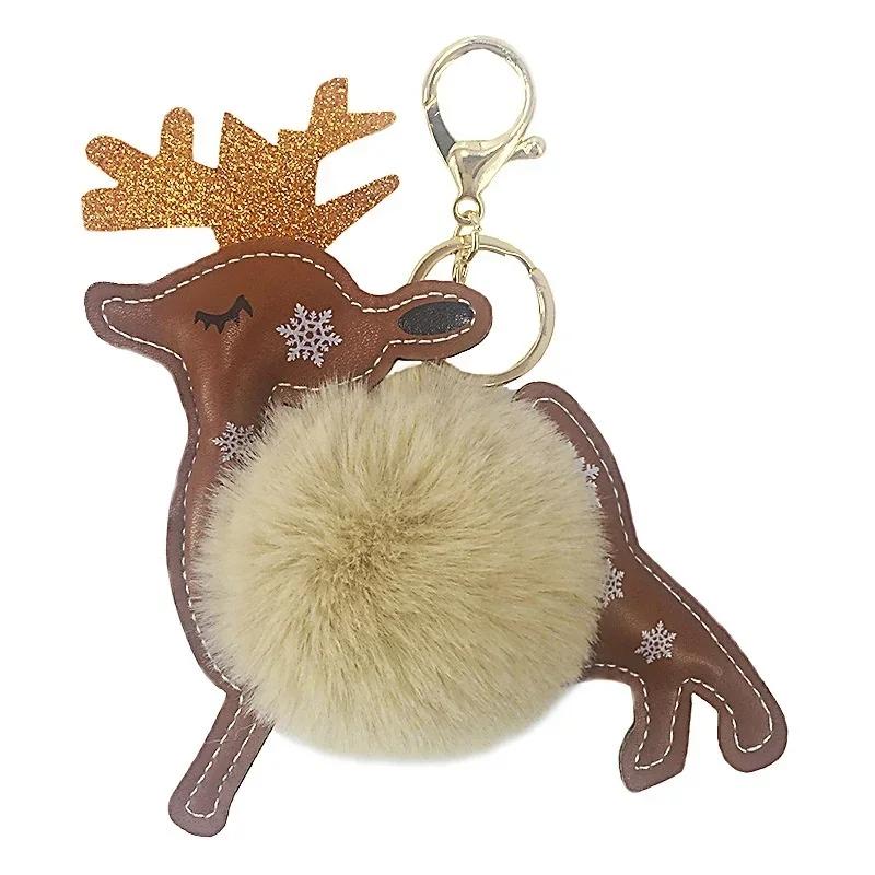 New Faux Rabbit Fur Fashion Jewelry Deer Key Ring Car Bag Pendant Key Buckle Reindeer Keychain