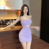 Pure desire sexy low-cut suspender dress for women 2 new night show spice girls dancing elastic hip-wrapped miniskirt