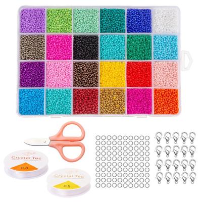 24 Grids 1000pcs Glass Seed Beads Set with Elastic Thread Scissors Polished DIY Handcraft Seed Beads Kit for Jewelry