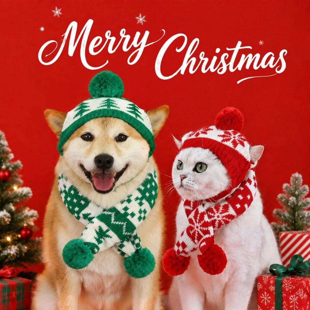 Green Red Pet Dress Up Set Adjustable Pet Knitted Suit Xmas Pet Costume