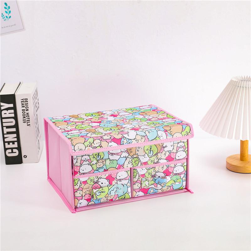 Cute Snoopy Totoro Printed Drawer Style Foldable Double Layer Flip Storage Box For Bedroom Storage And Closet Use