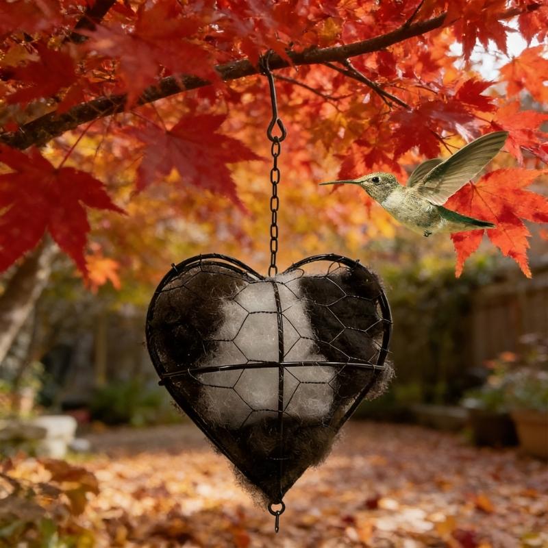 Decorative Nesting Heart Bird Nest Supply Holder With Metal Frame for Outdoor Garden BackYard Hanging Decoration