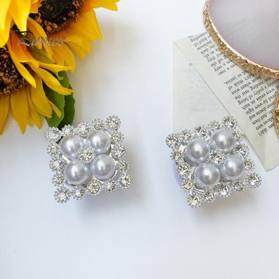 Mobile Phone Holder Telescopic Foldable Self-adhesive Anti-slip Decoration Square Rhinestone Faux Pearl Phone Folding Finger Stand for Desktop