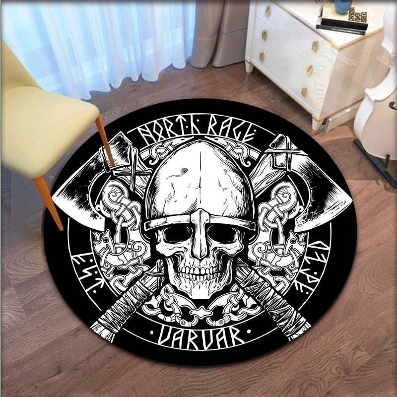 Viking Vegvisir Aegishjalmur Rune Round Carpet Rug for Bedroom Living Room Floor Mat Area Rug Large Decoration Non-Slip Mat