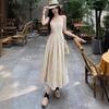 Hepburn style suspender dress summer 2026 new French celebrity temperament waist thin medium and long pleated skirt