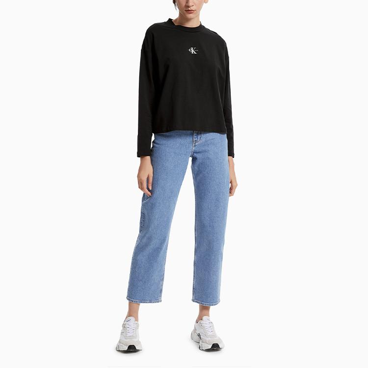 Calvin Klein Logo Print Layered Crew Neck Long Sleeve T-Shirt Women Tops Black J217447-BEH