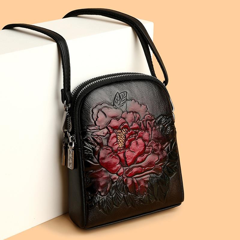 Fashion Bag for Women, Chinese Style, Ethnic Style, Multi-layer, Middle-aged and Elderly Mother's Bag, Single Shoulder, Crossbody, Mobile Phone Bag