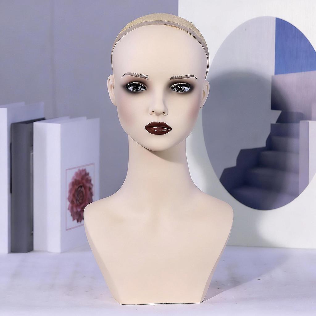 Female Mannequin Head Manikin with Ears Stable Realistic PVC Bust Wig Holder for Hairpieces Hat