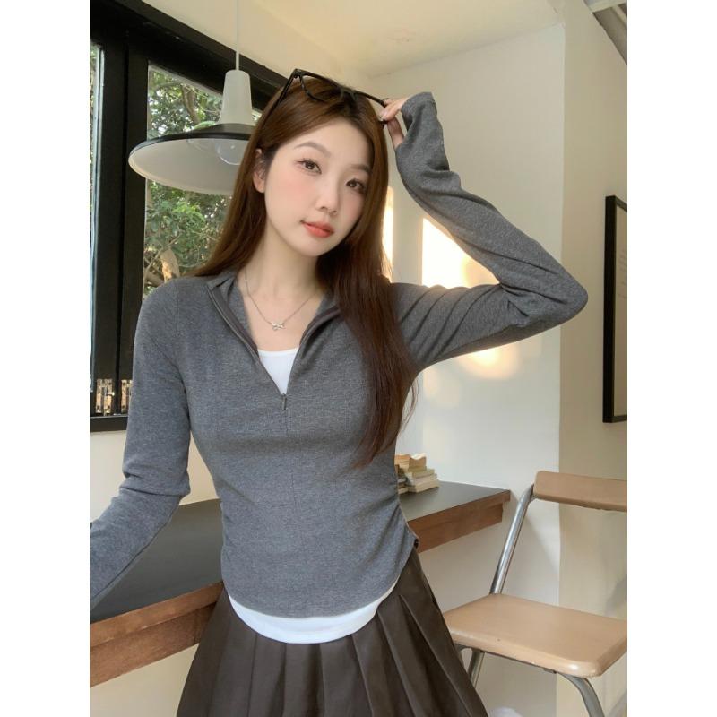 Spring Autumn Fake Two Pieces Slim T-shirt Women Long Sleeve Casual Fashion All-match Pullover Tee Top