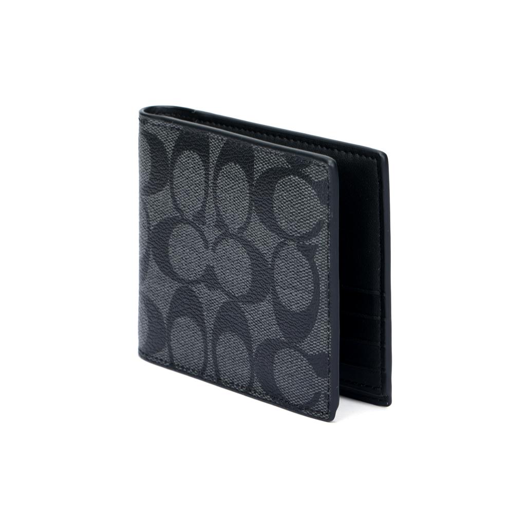 Coach 11 Brand Print Flap Wallet Men Wallets Black Gray F74993-CQBK