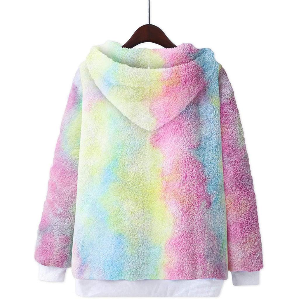 Fashion Women's Winter Casual Loose Print Plush Long Sleeve Pocket Drawstring Hooded Jacket