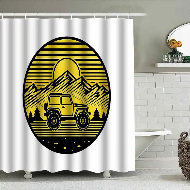 Mountain Jeep Shower Curtain Nature Adventure Outdoor Wild West Truck Vehicle Bathroom Decor Forest Backdrop Scenic Wall Hanging