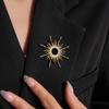 Vintage Zircon Sun Brooch Banquet Metal Glossy Brooch Long Hollow Sun Pin  Party