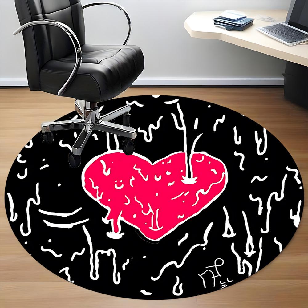 1pc Heart Print Carpet, Round Non Slip Durable Large Size Office Carpet, Suitable for Office