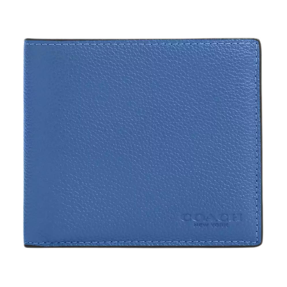 Coach Solid Color Letter Logo Leather Wallet Men wallet Blue CR378-QBRF2 Blue