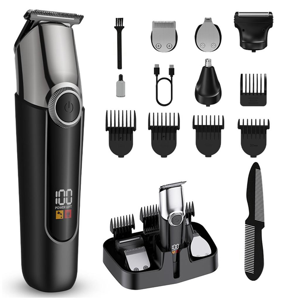 Cordless Hair Clippers for Men Multifunctional 5In1 Beard Nose Shaver with LED Digital Display
