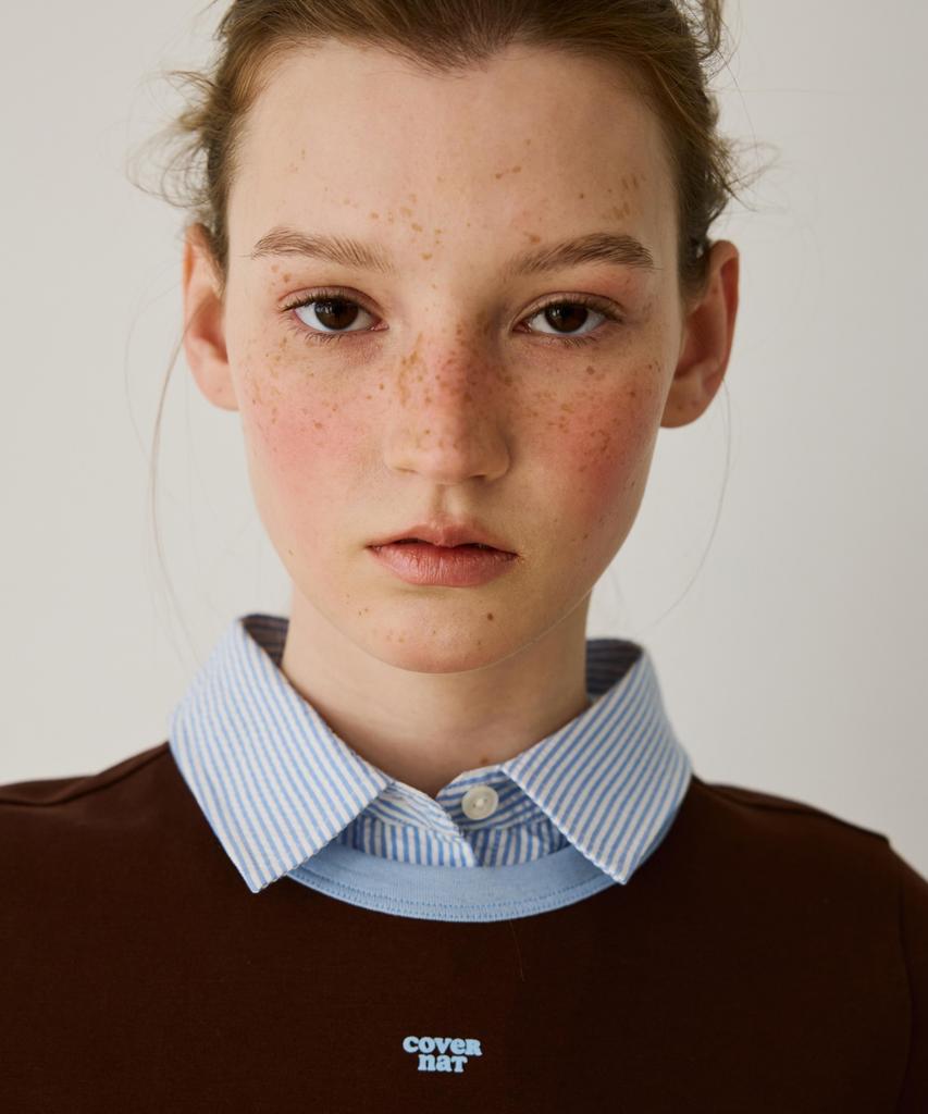 COVERNAT WOMAN Seersucker Half Shirt Sky Blue