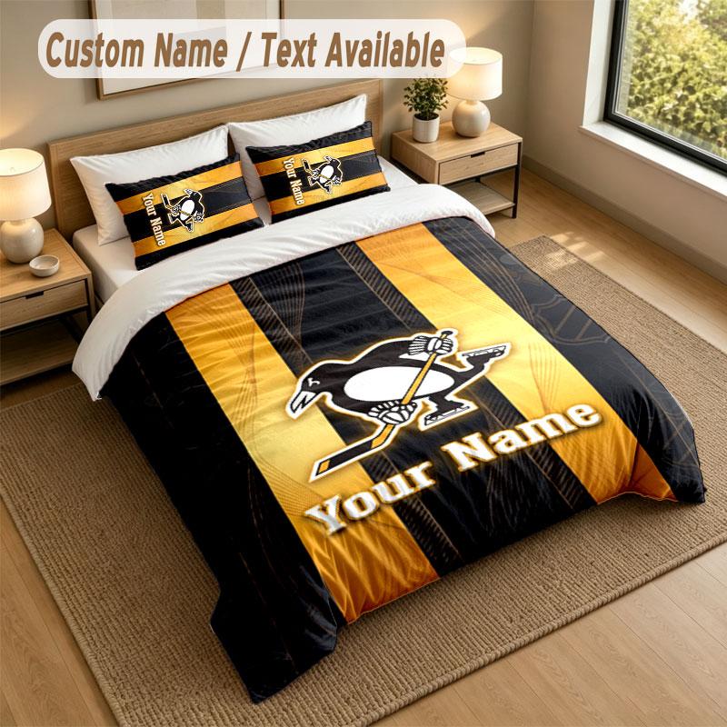 Sada povlečení 1 povlak na přikrývku 2 povlaky na polštář Potisk Pittsburgh Penguins Měkké ložní prádlo Dekorace ložnice