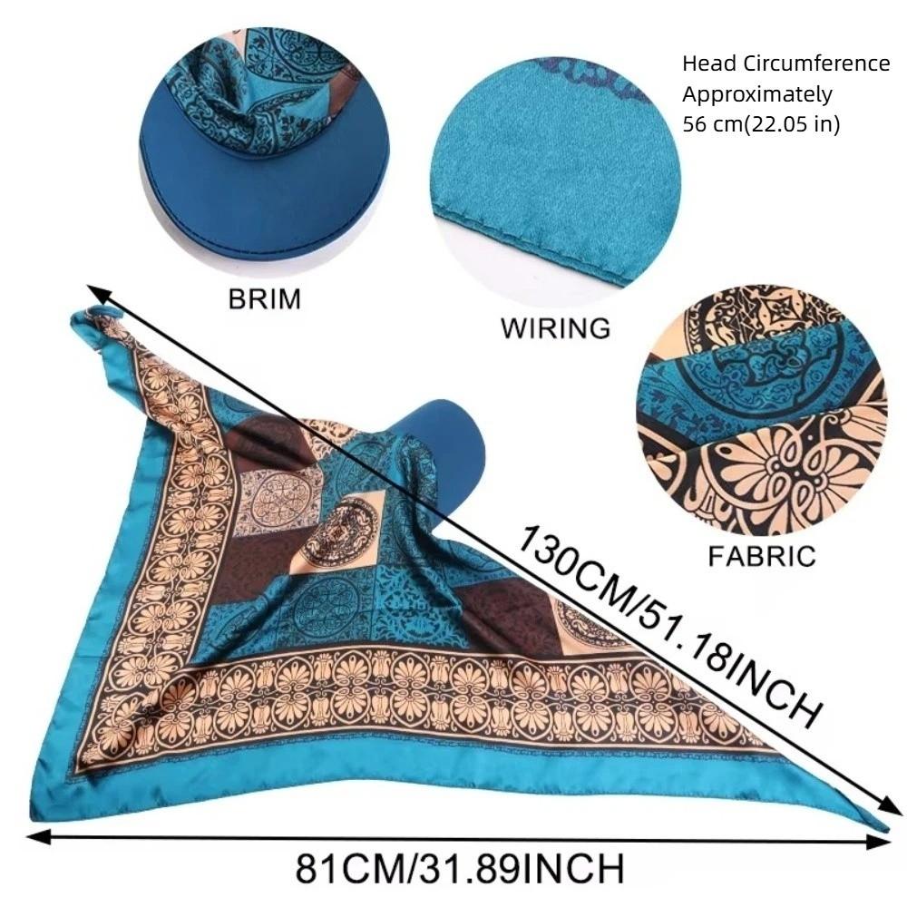Weiches Bedrucktes Satin Kopftuch Hut UV-Schutz Atmungsaktiv Baseball Hijab Kappe Breiter Rand Bandana Chiffon Bedruckte Visiorkappe Damen