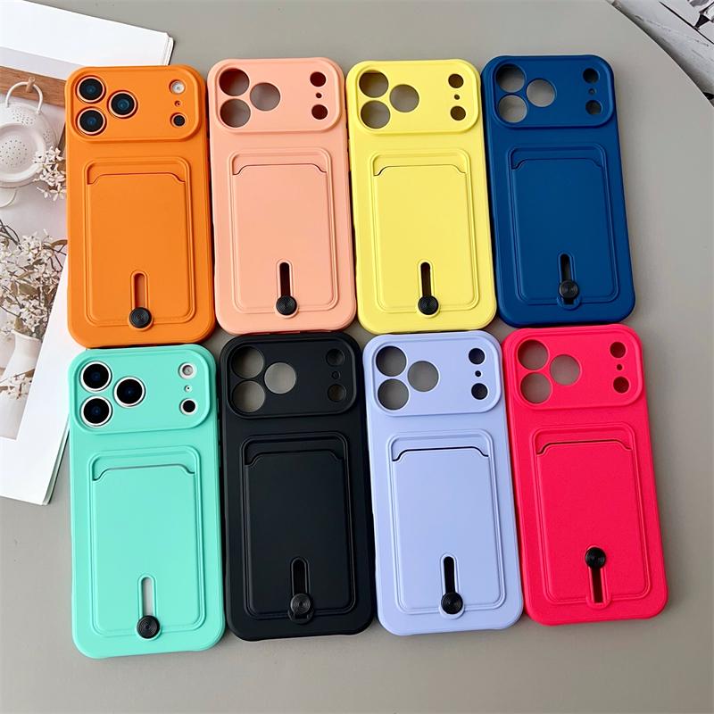 Candy Color Card Slot Holder Wallet Soft Case For iPhone 17 Air 16 15 14 Plus 13 12 11 17 Pro Max Shockproof Silicone Back Cover